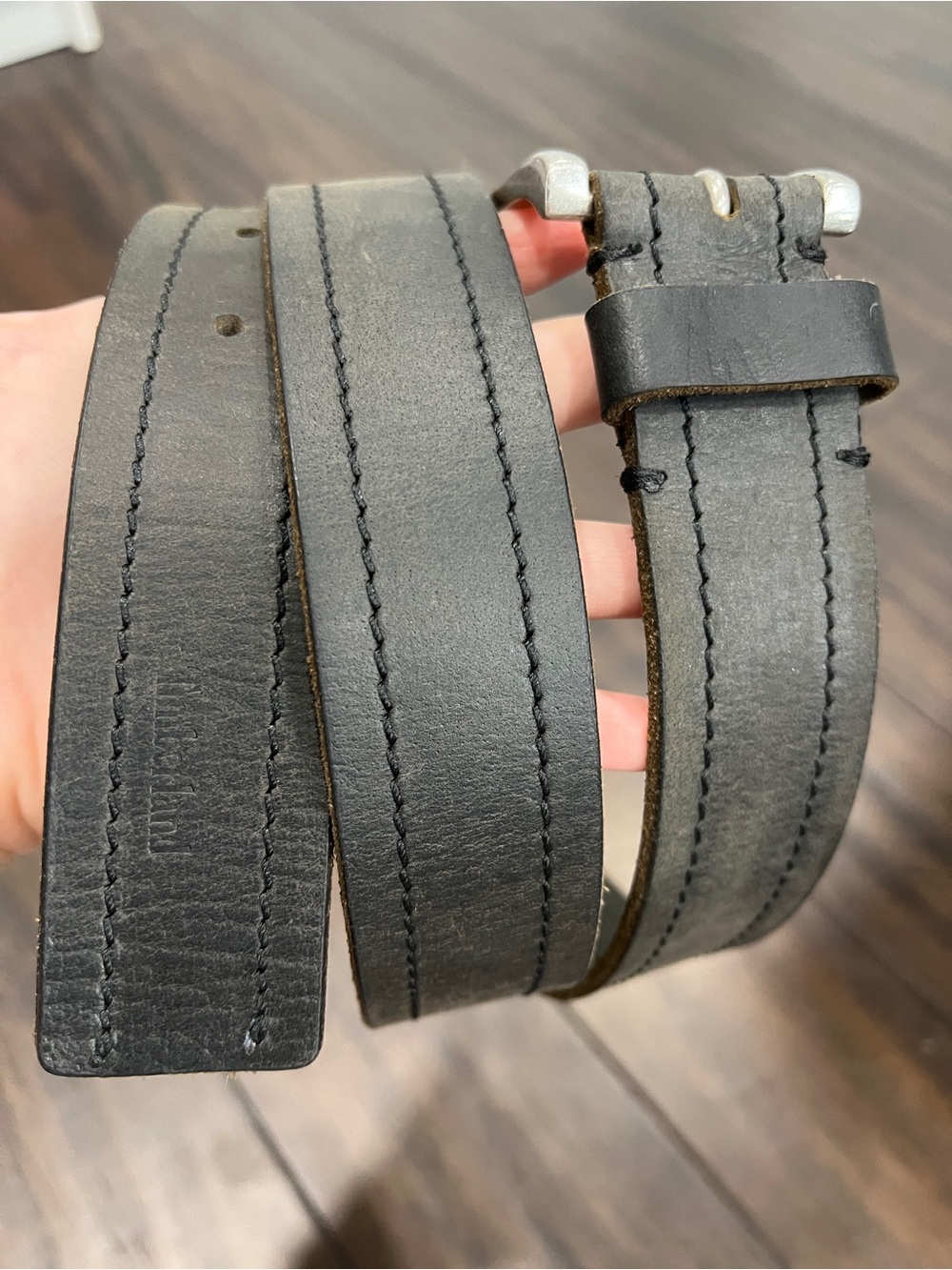 Timberland Stitched Genuine Leather Belt with Silver Buckle